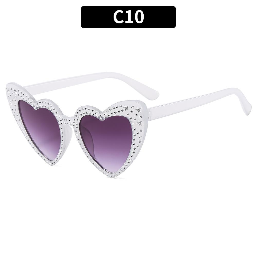 2024 Fashion Luxury Sunglasses Women Big Frame Love Bling Eyeglasses Crystal Diamond Heart Sunglasses UV400 Protection