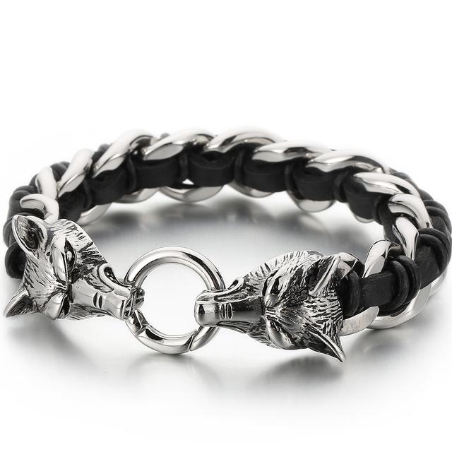 

Плетеный кожаный браслет в стиле панк-волк, мужской браслет в форме черепа дракона, мужские браслеты с подвесками на руку, роскошные ювелирные изделия из нержавеющей стали, гот 22cm
