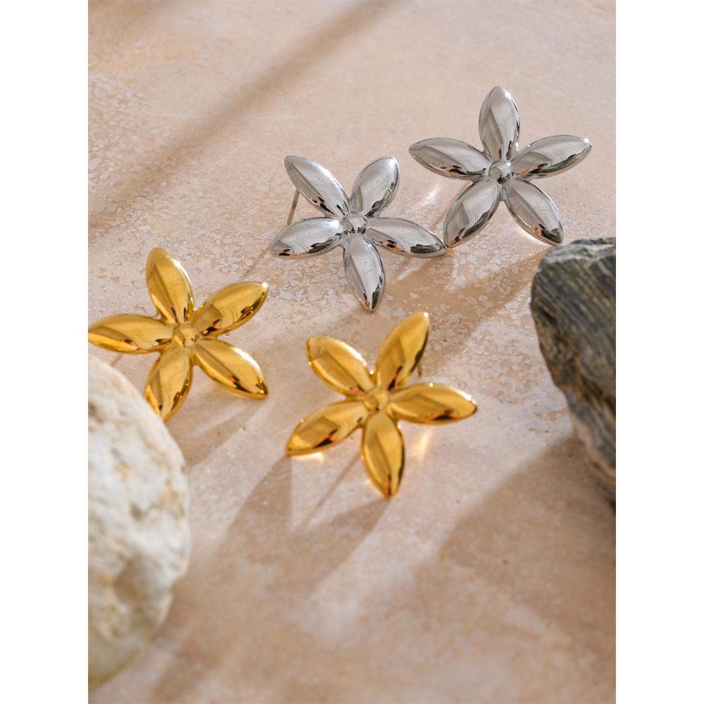 Eetit Trending Stainless Steel Metal Flower Stud Earrings for Women Prevent Allergy Metal Daily Summer Jewelry Accessories