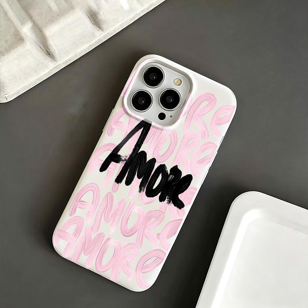 High Quality Amore Doodle Letters Silicone Case For Iphone 11 14 Plus 12 17 15 13 16 Pro Max Shock Absorption Cover