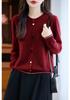 Women's Loose Round Neck Wool Cardigan with Colorful Buttons