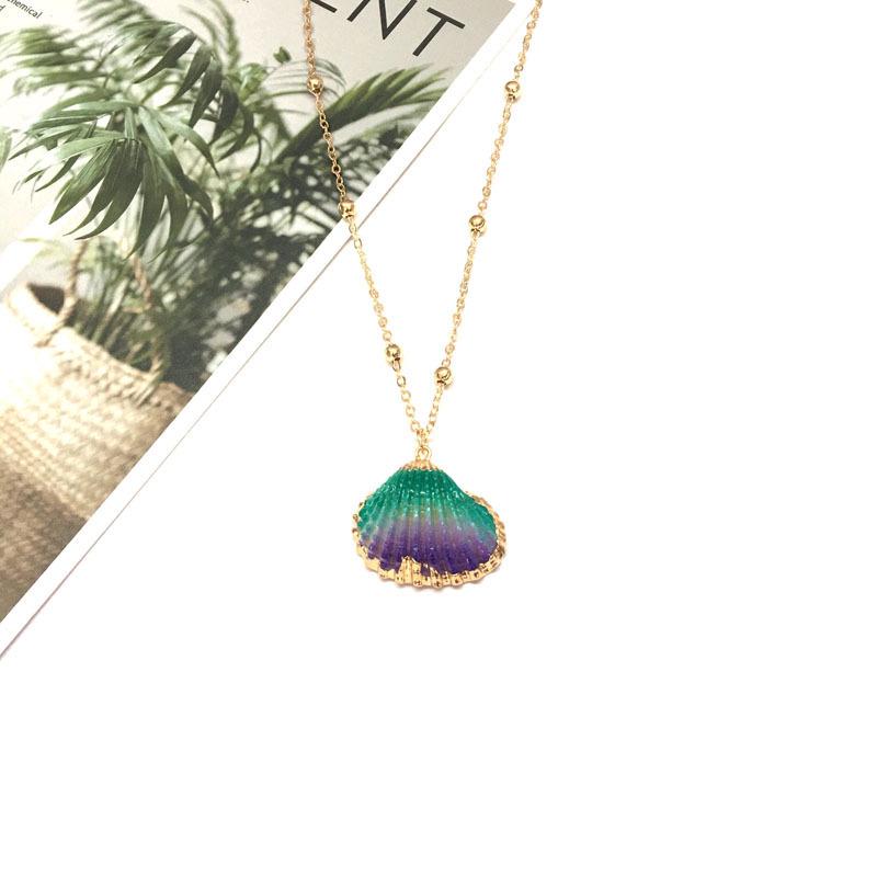 Natural Gold-Plated Conch Pendant Necklace - Colorful Shell & Clavicle Design