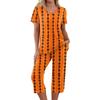 Women's Festive Halloween Print Tracksuit Set - 2 Piece Short Sleeve Top & Cropped Pants, Casual Costume Outfit for Fall Party