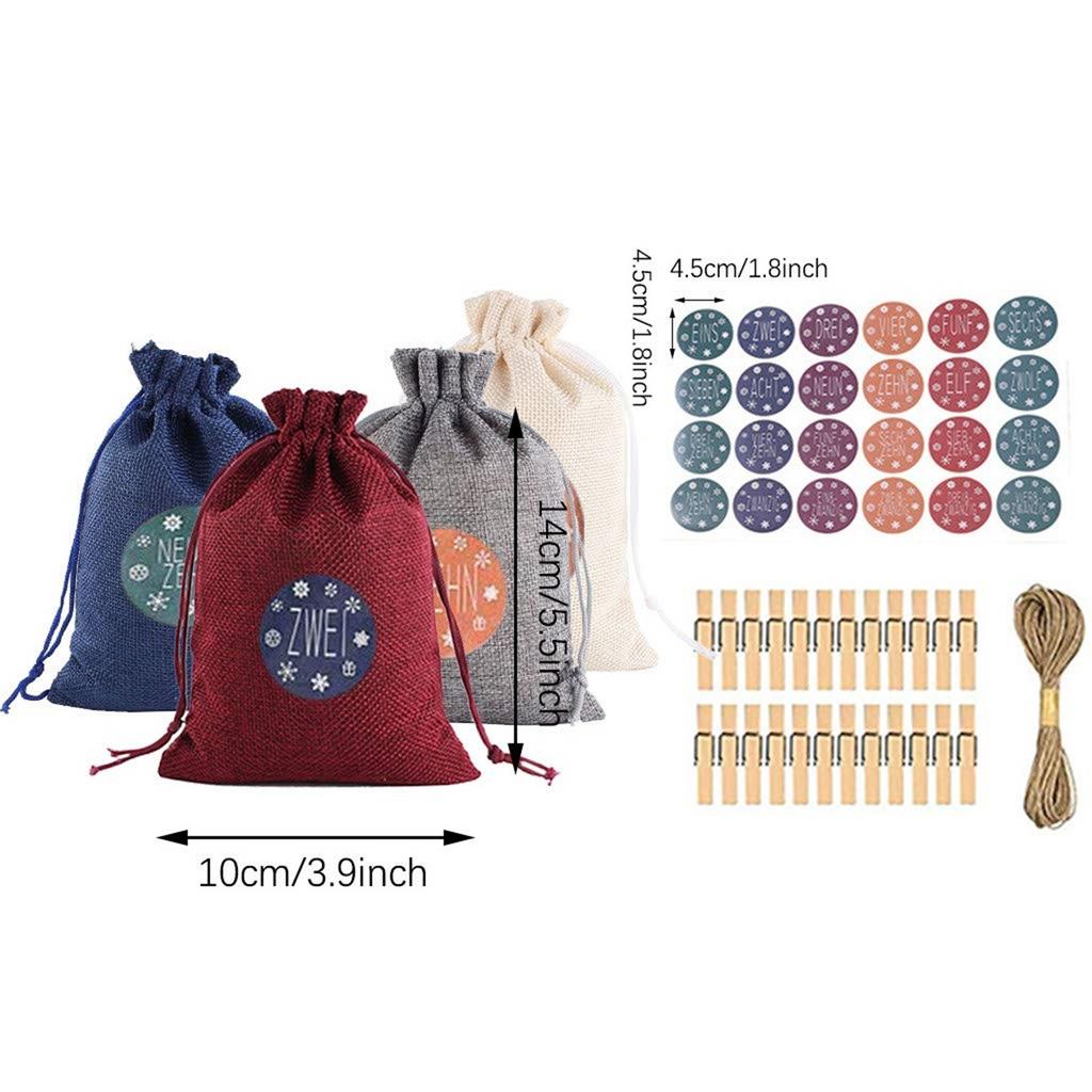 24PCS Christmas Themed Printed Linen Candy Bags Christmas Pattern Candy Bag Advent Calendar Bundle Cotton Linen Gift Bag