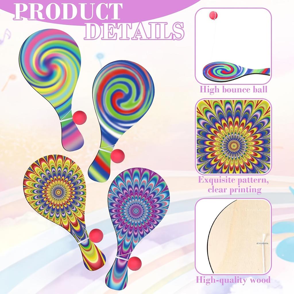 Given to her/His gift 4One Pack Fantasy Paddle Ball Fun paddle ball set with strings Vintage multi-piece gift and prize pack Indoor and Outdoor