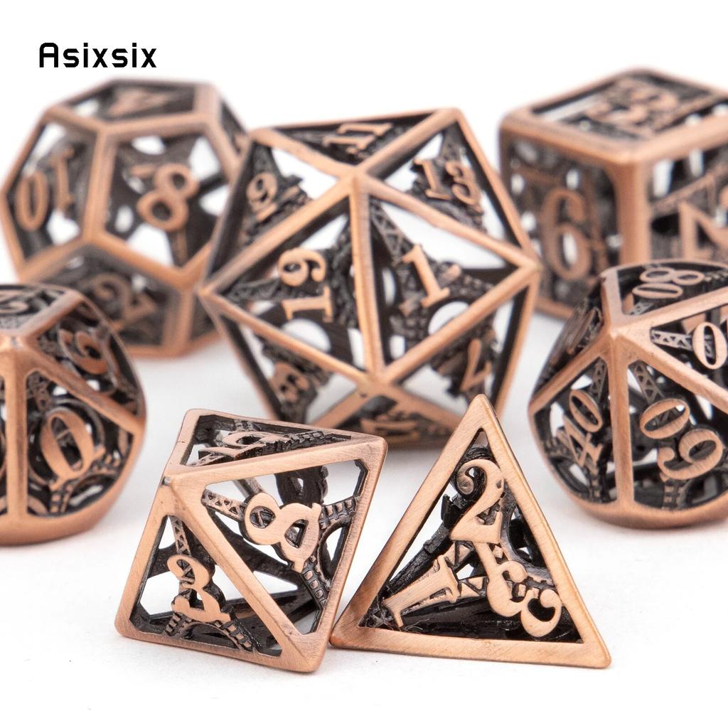 7 sztuk miedziana wieża metalowe kostki pusty metalowy zestaw kości wielościennych nadaje się do odgrywania ról RPG gra planszowa gra karciana