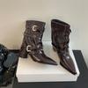 Fashion New Style Women's Fashion Pointed Punk Style Belt Buckle Pullback Short Boots European and American Sexy Nightclub Banquet Boots