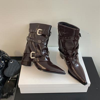Stivali Biker da Donna Stivali Alti al Ginocchio con Fibbia Punta Appuntita Stivali Punk da Motociclista Goth Scarpe Invernali Stivali da Strada