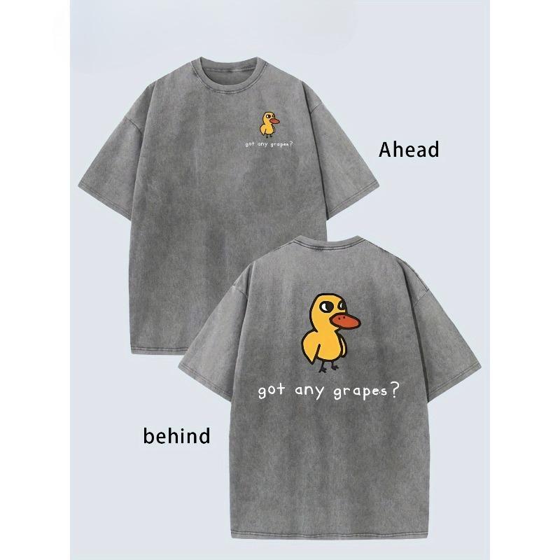 

European sizes Men s T-Shirt with Fun Eat Grapes Duck Pattern and Back Print - Soft Loose Street Style Casual Shirt, Suitable for Summer S серый