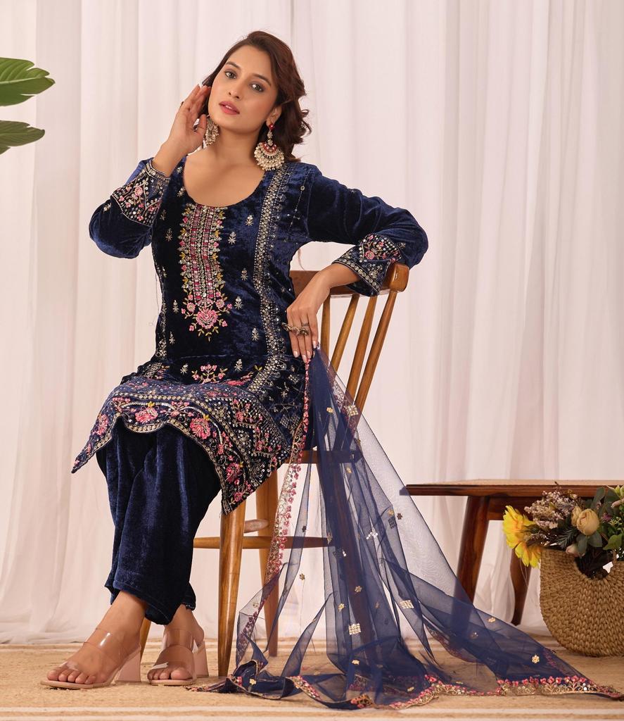 Women Bollywood Wear Velvet Sa;war Kameez Indian Designer Ethnic Party Top Tunic Salwar Suit