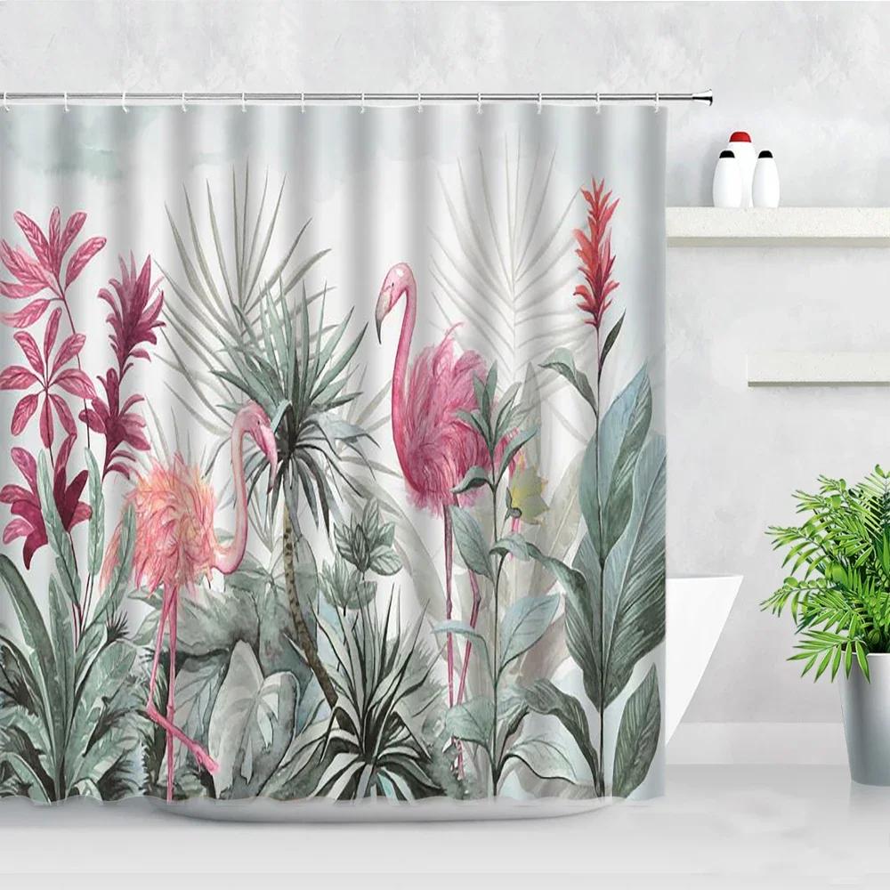 Tropical Paradise Shower Curtain, Exotic Plants & Animals, Waterproof for Bathroom Decor, Enhance Home with Nature's Beauty
