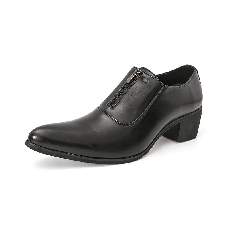Men's Large Leather Formal High Heel Pointed Toe Cuban Shoes – Spring/Autumn Height-Boost Business & Wedding Banquet Footwear