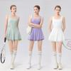 Womens Sporty Lace-Back Cross Back Tennis Dress With Built-in Bra Shorts Set Summer Activewear