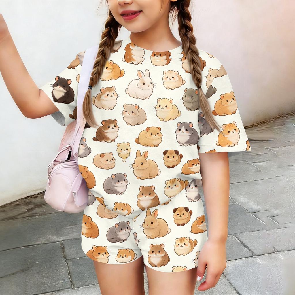 Kids Casual Short Sleeve Top and Shorts Set Animal Print Lightweight Comfortable Summer Outfit for Boys and Girls Soft Fabric