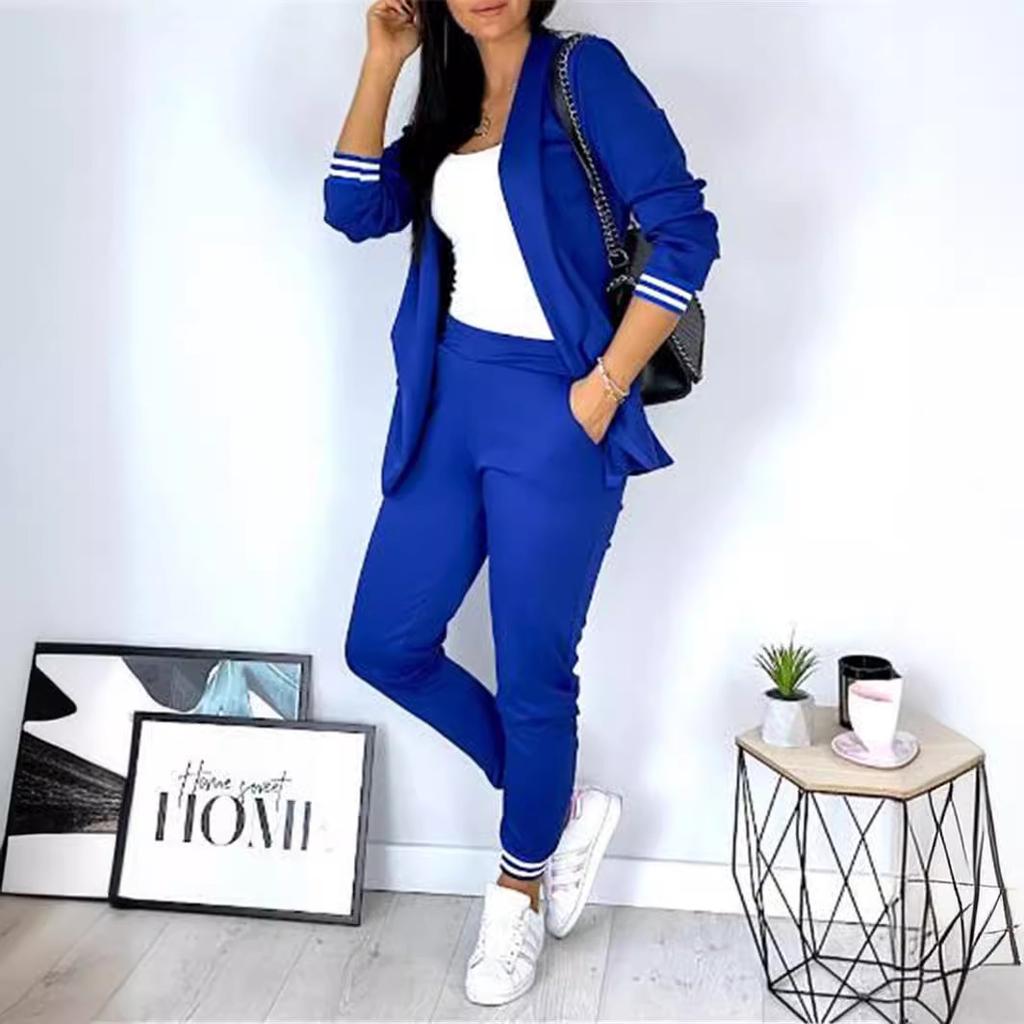 Tooxika New Fashion Casual Solid Color Long Sleeved Suit Pants Two-piece Set