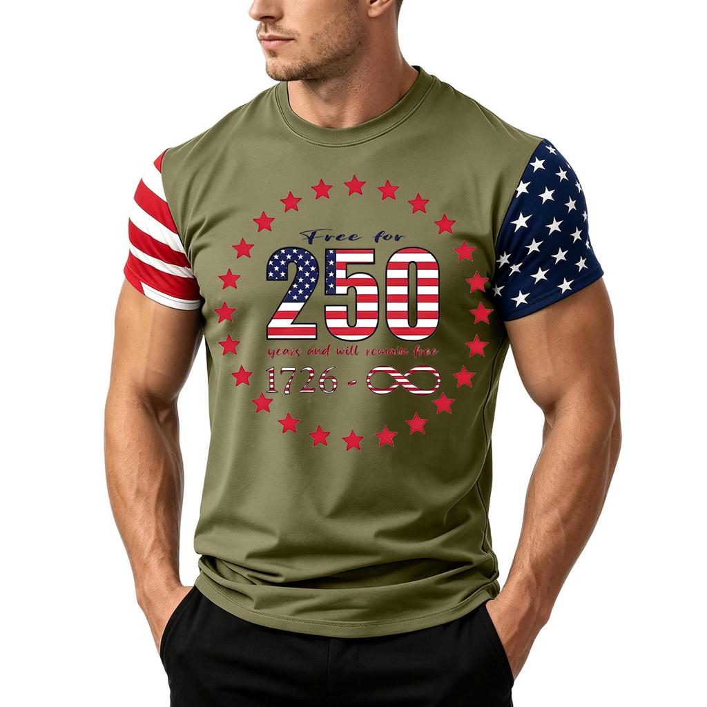 Men's Independence Day Flag Print Short Sleeve T-Shirt, Loose Casual Daily Summer Tops