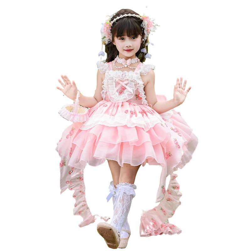 Spring Flower Fairy Princess Dress for Girls - Sweet Lolita Strappy Puffy Skirt for Birthday Parties