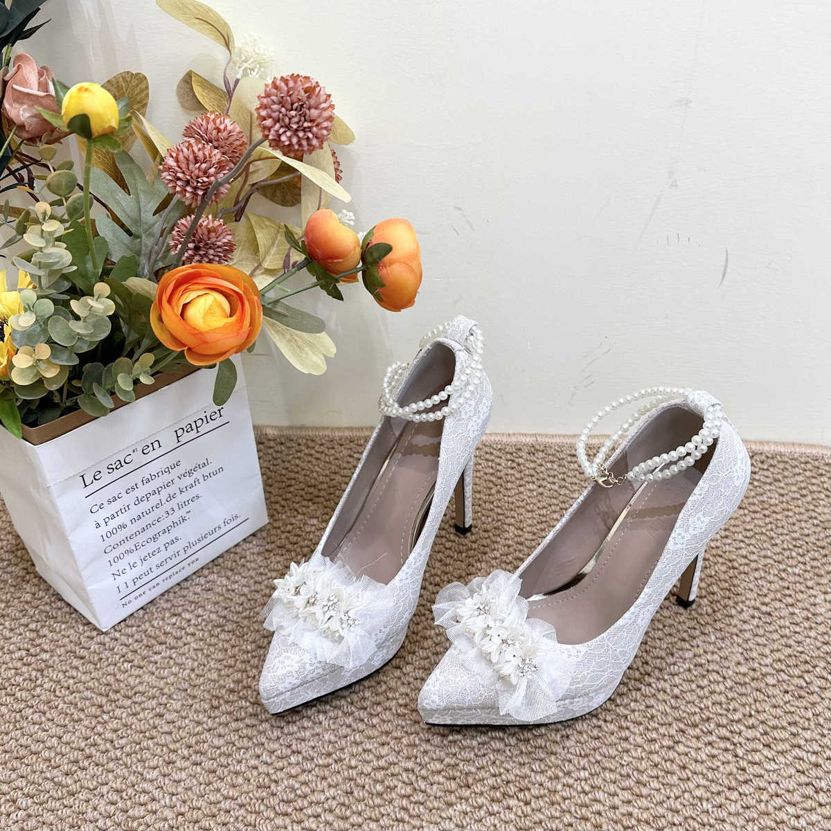 

Легкая обувь женская нежный ветер платформа бархатные высокие каблуки невеста основное белое свадебное платье цветок свадебная обувь 34 абрикосовый