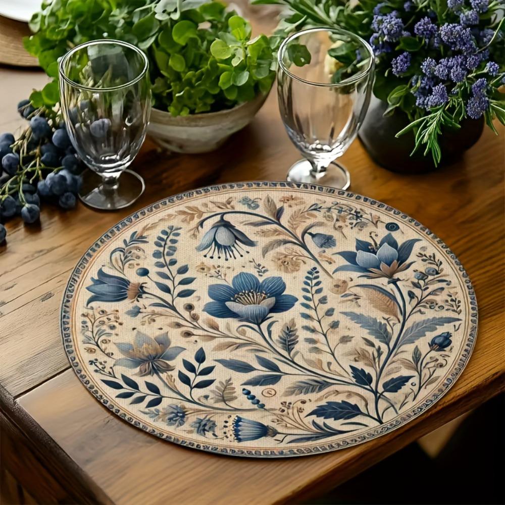 Heat Insulation Floral Table Placemat Embroidery Round Dining Mat  Party Table Decoration