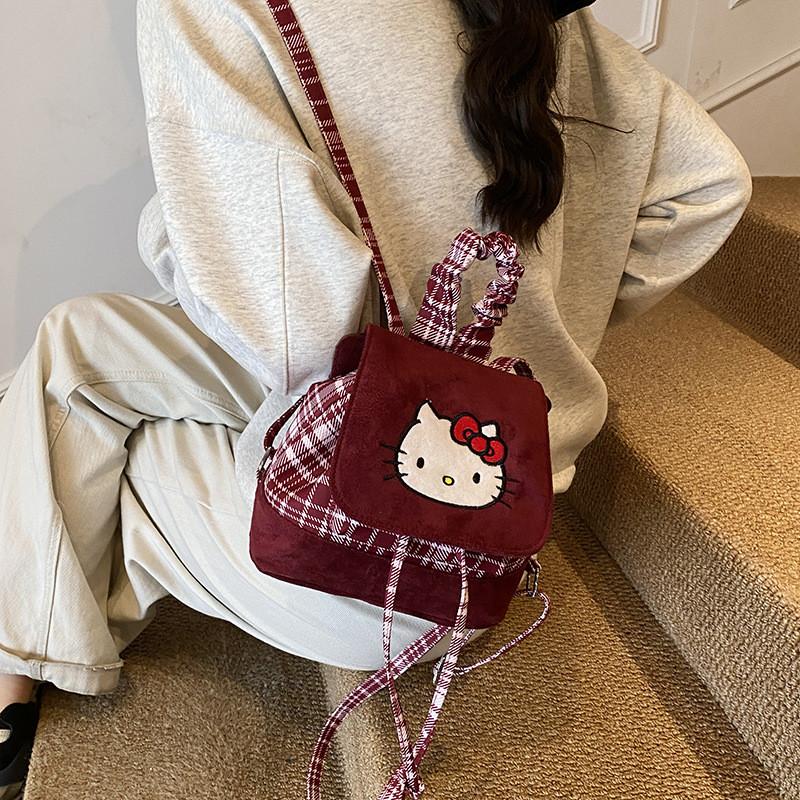 Hello Kitty Retro PU Doppel-Schulterrucksack für den täglichen Weg zur Arbeit und Reisen