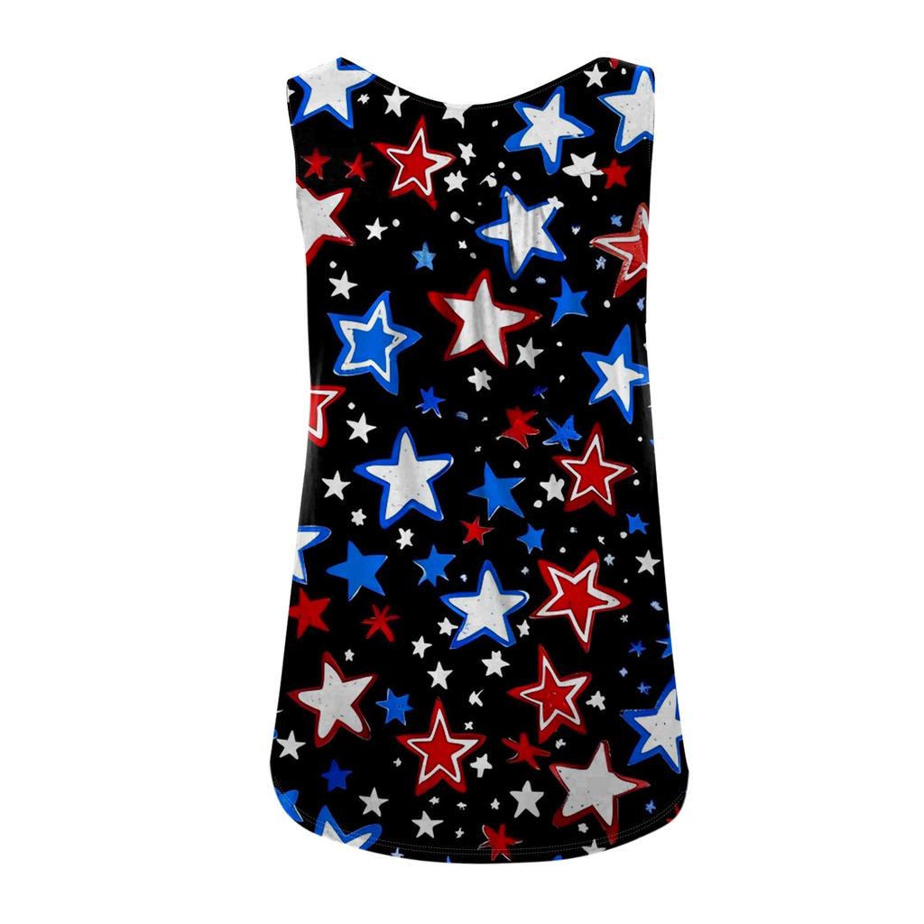 Women's Fashion Printing Round Neck Sleeveless Casual T-shirt Tank Top