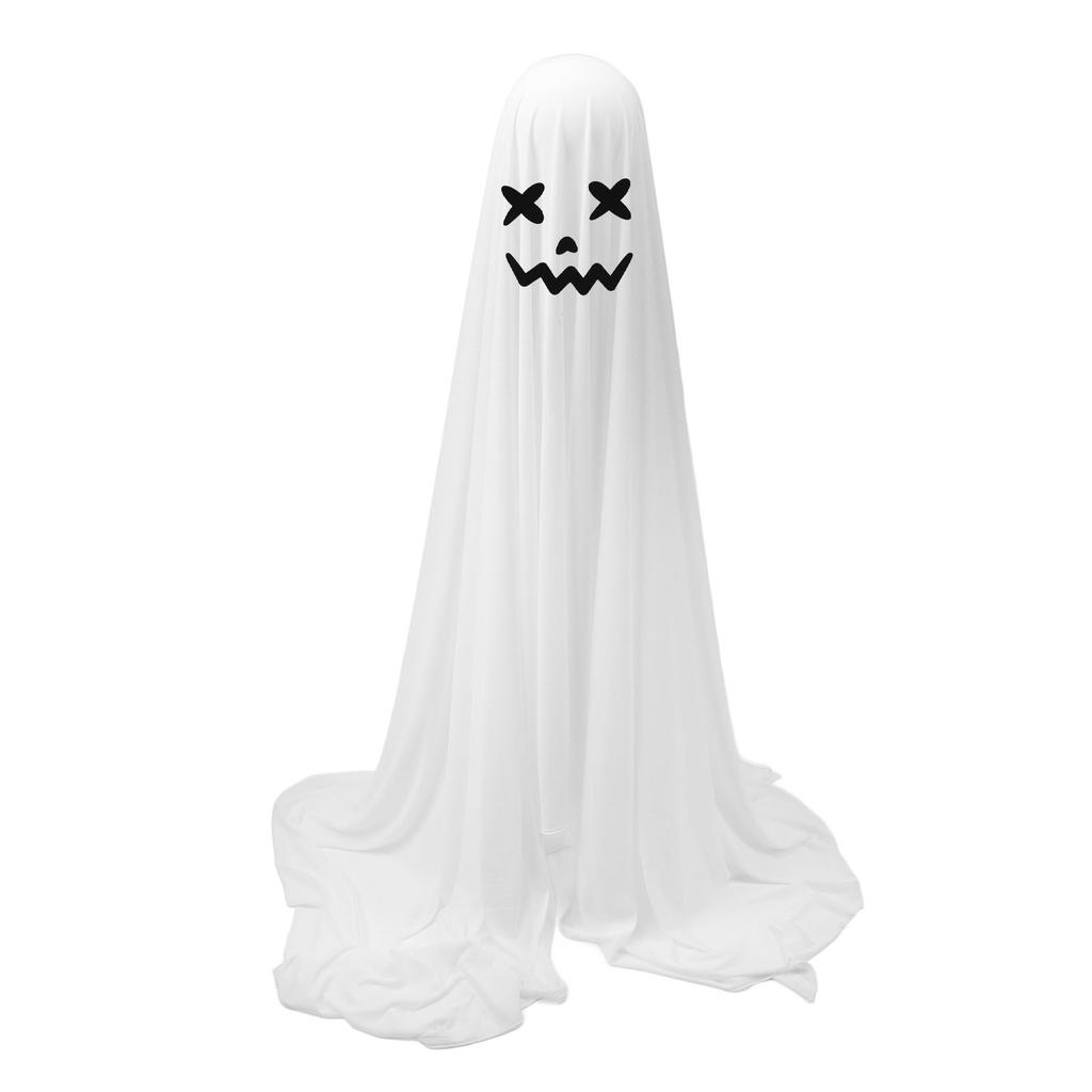 White Cloth Ghost Decor Adjustable Height Cute Unique Lighted Fabric Ghost with String Light for Party Porch Yard Home