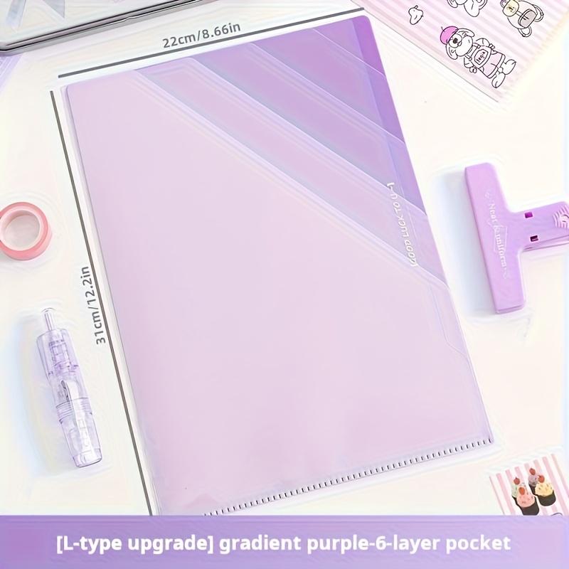 Gradient Multi-Layer Folder A4 Subject Classification Test Paper Folder Transparent L-Shaped Folder 6-Layer Classification File