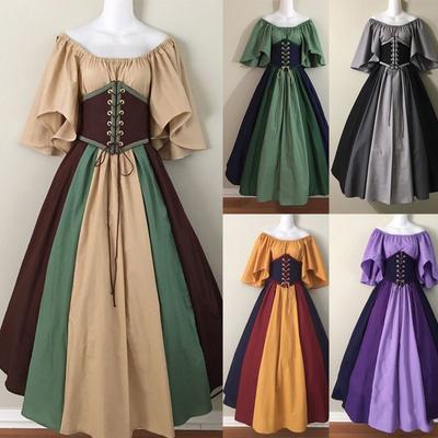 Women Halloween Corset Gothic Renaissance Dress Plus Size Flare Sleeve Ball Gown Cosplay Christmas
