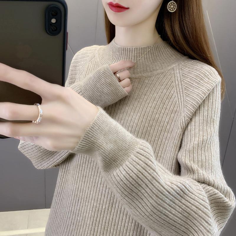 Solid Mock Neck Sweater, Versatile Long Sleeve Sweater for Fall & Winter, Women's Clothing