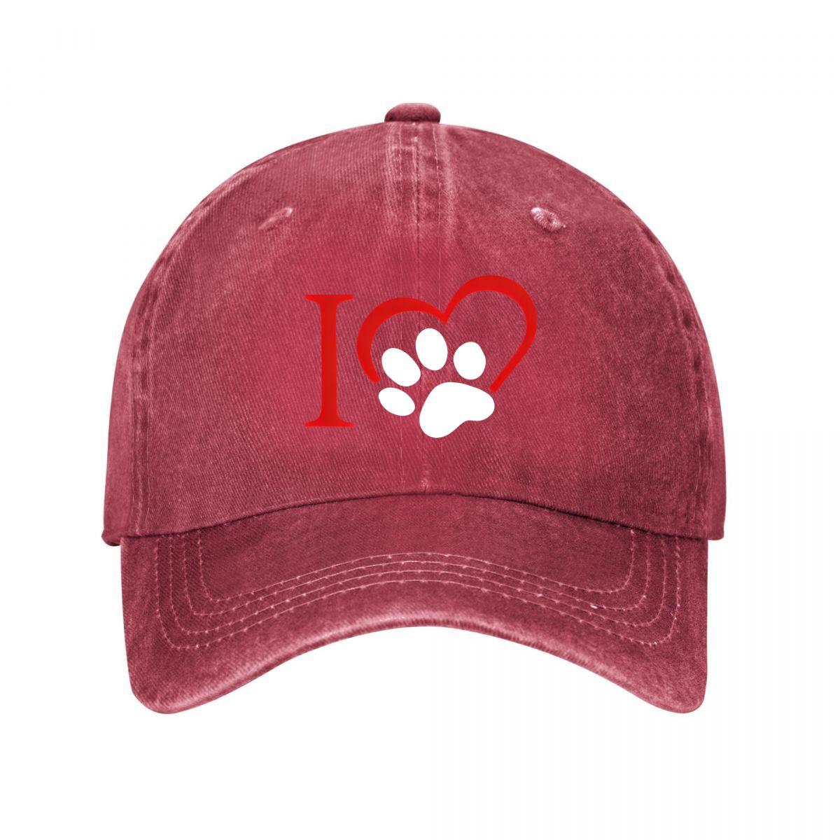 Baseball Cap I Love Paw New Vintage Washed Cotton Baseball Cap Parent Kids Sun Hats Adjustable