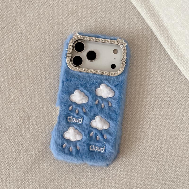 Applicable iPhone17promax plush mobile phone case cute drill edge Apple 16 cartoon cloud anti-drop protective case iPhone17