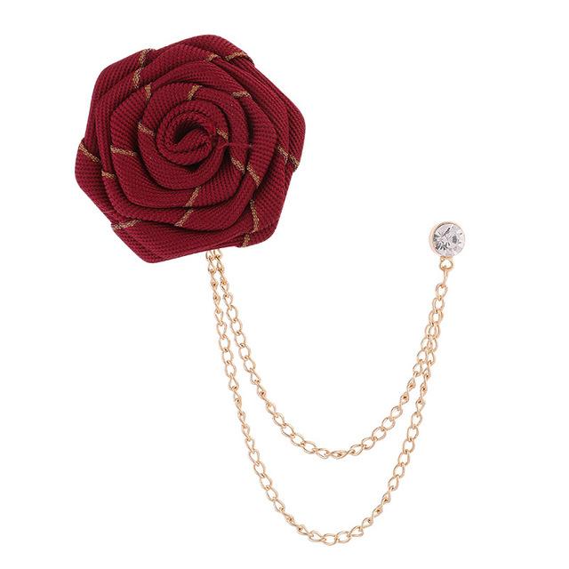 Stoff Tuch Rose Blume Broschen Kristall Quaste Kette Reversnadeln Herren Anzug Hemd Abzeichen Hochzeit Mode Schmuck Geschenke