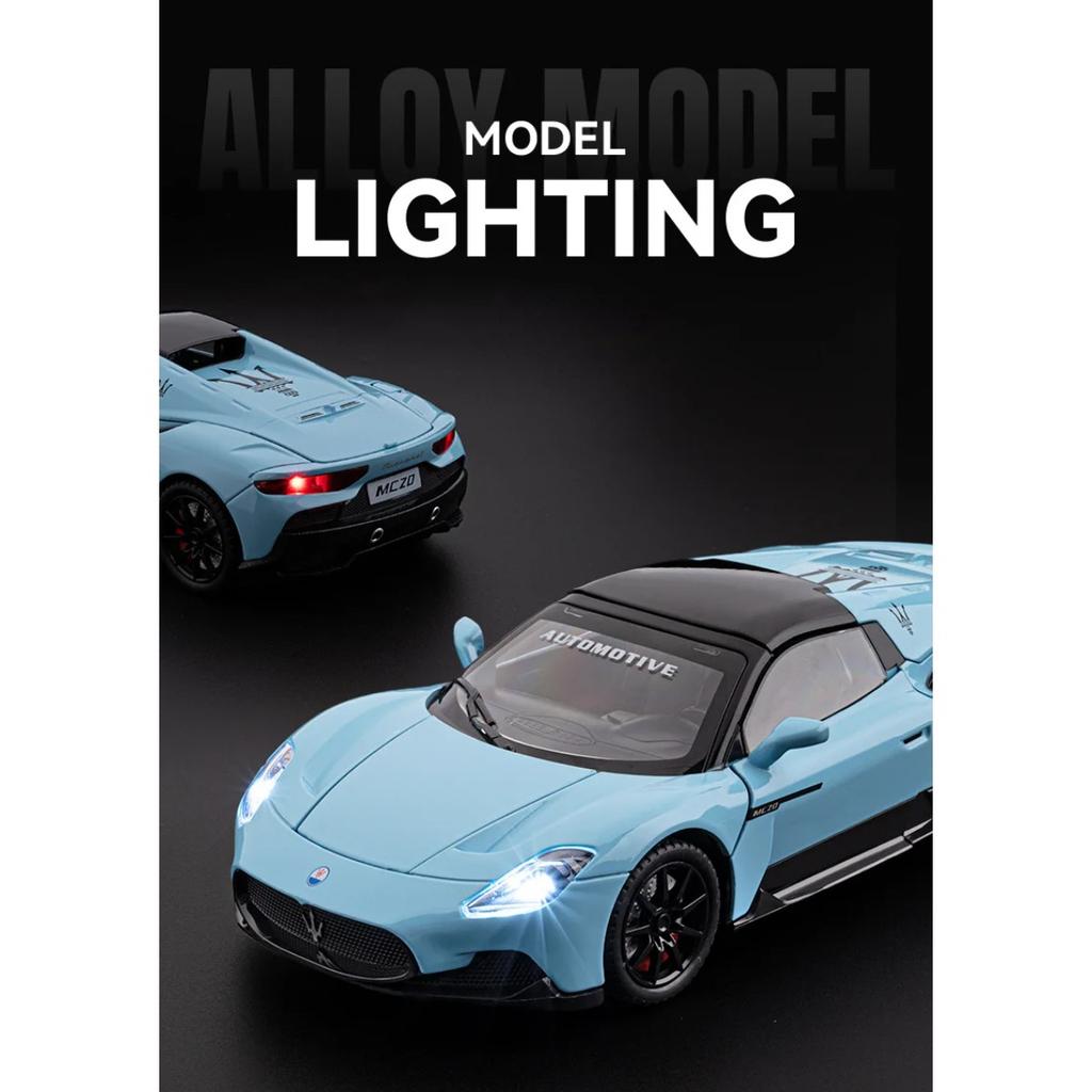 Maserati MC20 AMG Supercar im Maßstab 1:24, aus Metallguss, mit Sound und Lichteffekten, Sammlerstück für Kinder, ideales Geburtstagsgeschenk