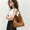Women's Lychee Pattern Cowhide Bucket Bag - Large Capacity, Commuter Style, Single Shoulder, Lightweight Genuine Leather