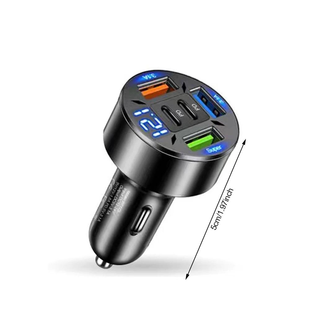 66W Car Charger QC 3.0 USB Type-c Quick Charging 5-Port USB A+USB C Fast Charging Cigarette Lighter Adapter For IPhone
