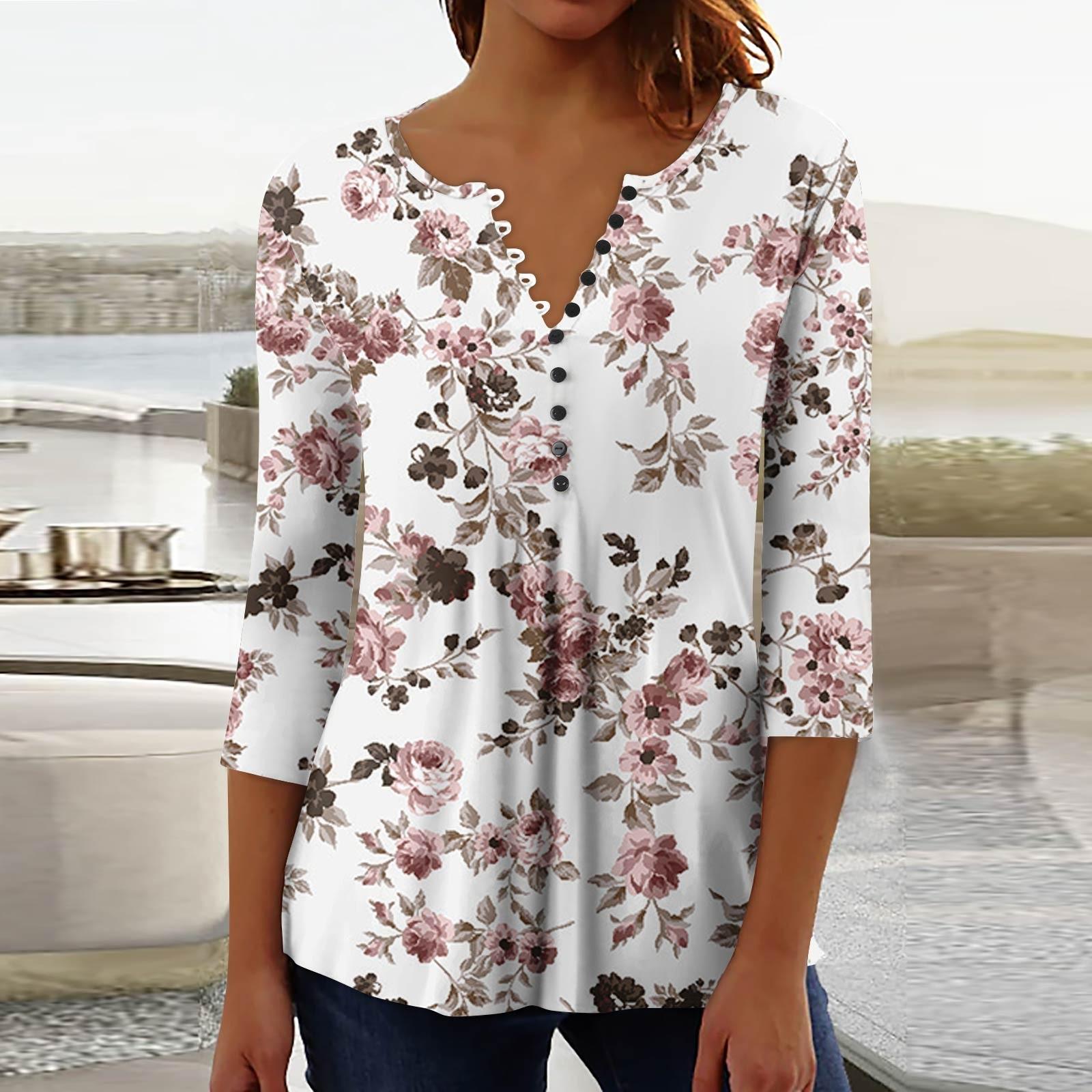 

Women s Fashion Casual Pullover T-Shirt 3/4 Sleeve Printed Top S винний