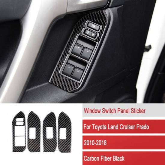 Carbon Fiber Window Switch Panel Cover Trim For Toyota Land Cruiser Prado 10-18