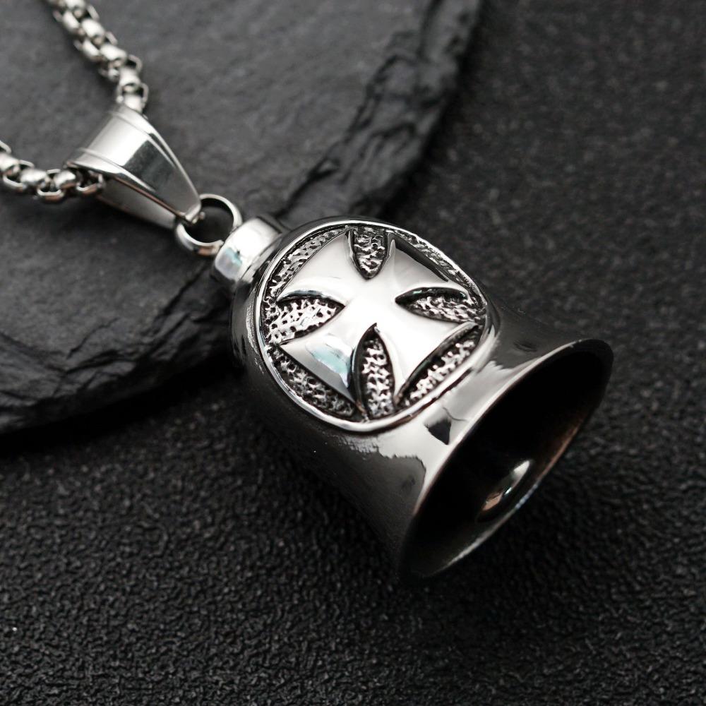 Stainless Steel Viking Motorcycle Pendant Gothic Punk Biker Jewelry for Men with Exorcism Bell