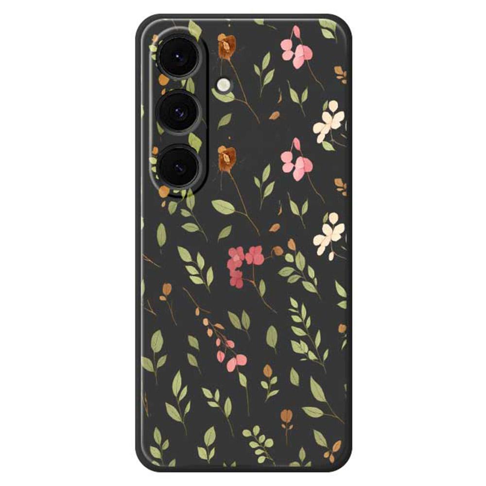 

For Samsung Galaxy S25+ Case Small Flower Leaves Pattern Printing Straight Edge TPU Phone Back Cover Black