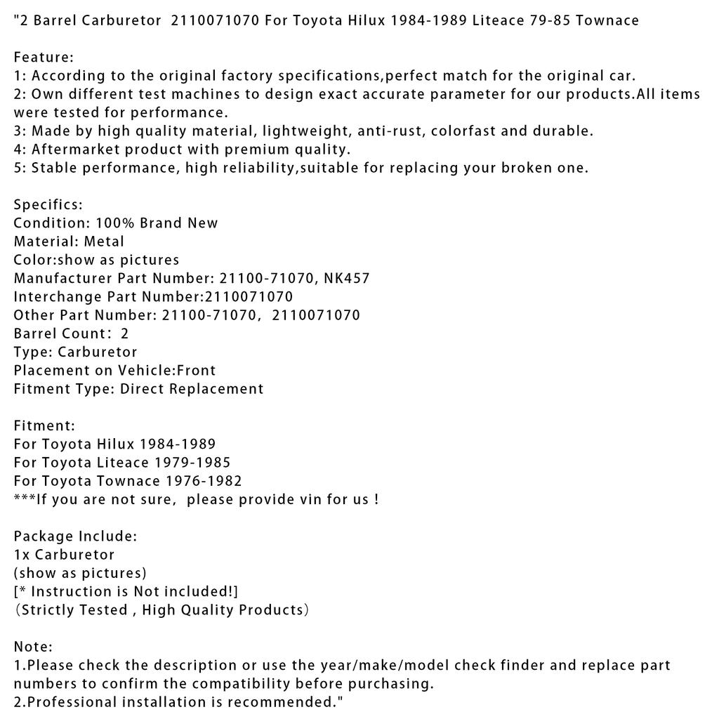 2-Vergaser 2110071070 Für Toyota Hilux 1984-1989 Liteace 79-85 Townace