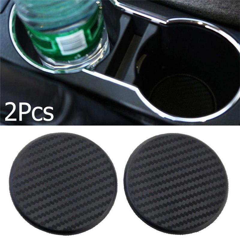 2Pcs Carbon Fiber Style Car Anti-Slip Water Cup Holder Mat Bottle Pad Coaster Non-Slip Car Mat Auto Stuff Gadget Car Accessories