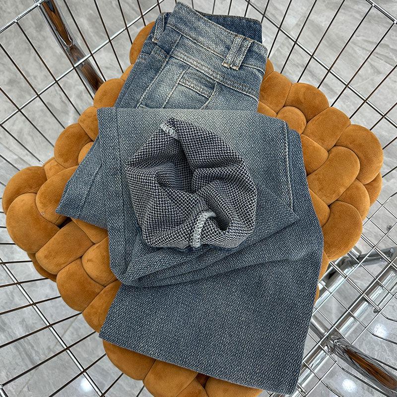 Vintage Blue High Waist Slim Fit Straight Leg Wide Jeans Casual Spring Autumn Retro Denim Pants