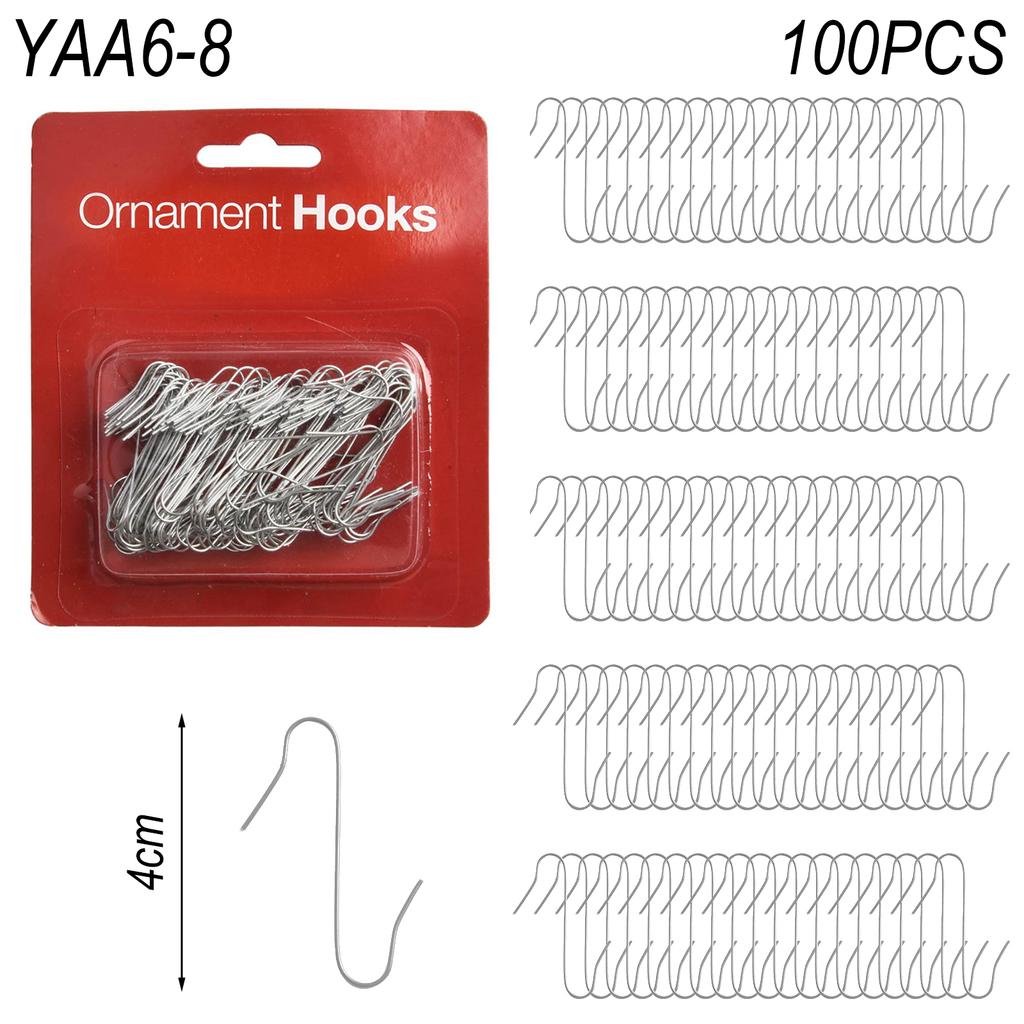 100PCS S-shaped Christmas Tree Hooks Metal S-Shaped Christmas Tree Ornament Hooks Hangers For Holiday Bauble Decoration