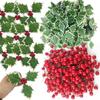 10Pcs Artificial Holly Berries Green Leaves for Christmas Decoration Fake Leaf for Home Decor Navidad New Year Gift Accessories
