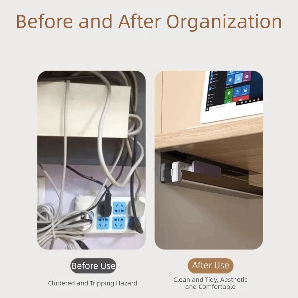 Adhesive Mount Under Desk Cable Management Tray PVC No Punch Cable Organizer Study Room