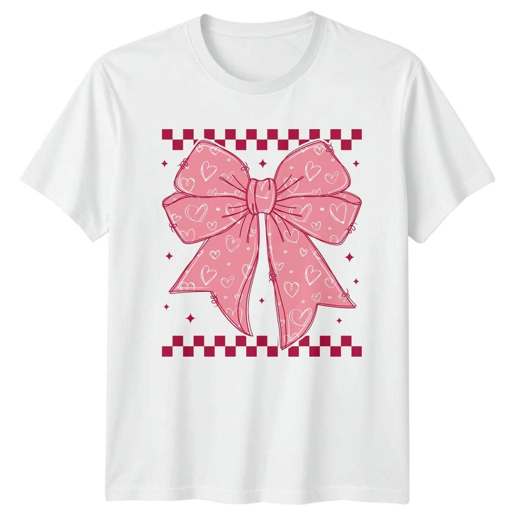 Pink Doodle Bow Heart Kawaii Unisexs TShirt Coquette Aesthetic Fashion