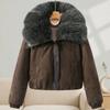 Winter new temperament loose down cotton-padded clothes women's thickened warm cotton-padded clothes sweater collar imitation leather cotton-p