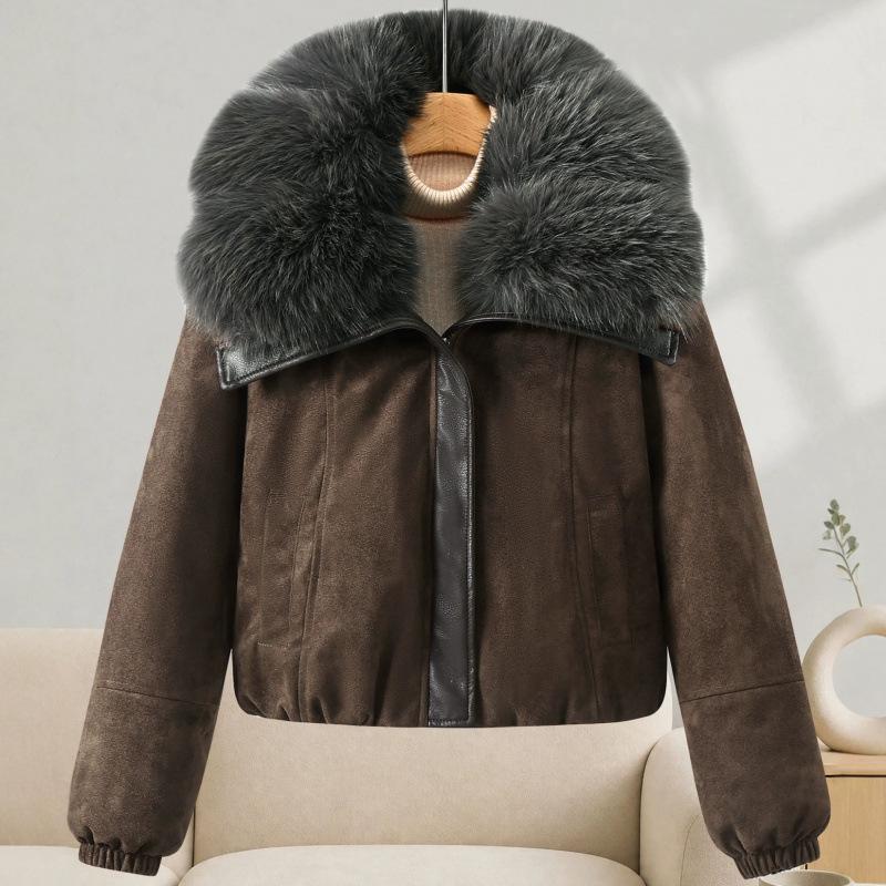 Winter new temperament loose down cotton-padded clothes women's thickened warm cotton-padded clothes sweater collar imitation leather cotton-p