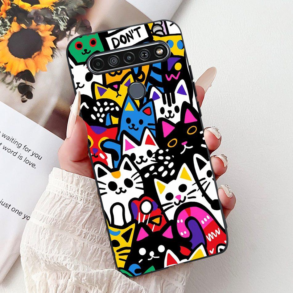 For LG K41S K51S 2020 Elegant Floral Cat Printed Phone Case For LG K41S K51S LM-K410 LM-K510 Black Silicone Soft Cases