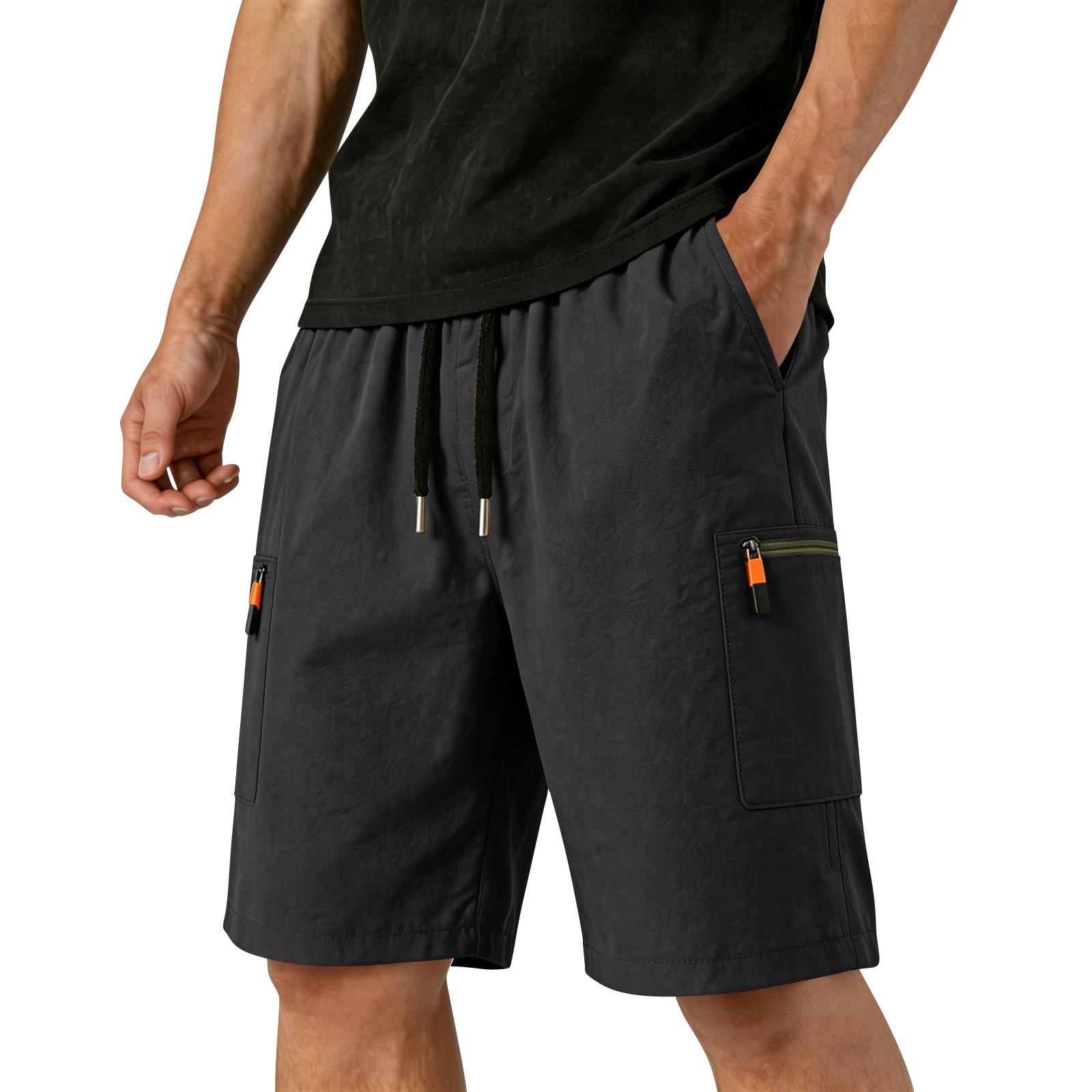 

Men’s Lightweight Cargo Shorts with Multiple Pockets Breathable Sweat-Wicking Outdoor Athletic Drawstring Waist for Running Hiking L чёрный